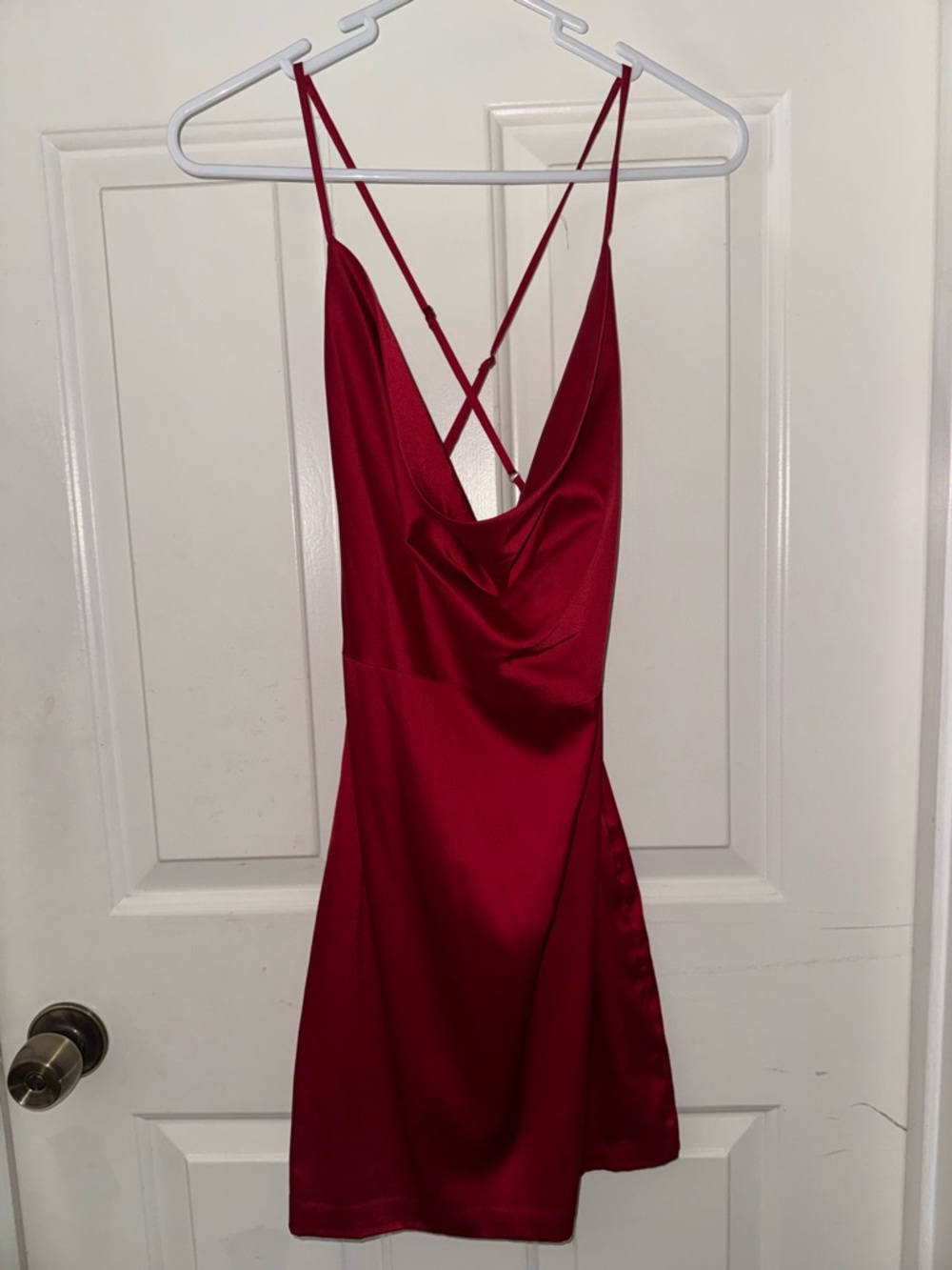 Oh Polly Red Satin Cowl Neck Mini Dress with Strappy Back